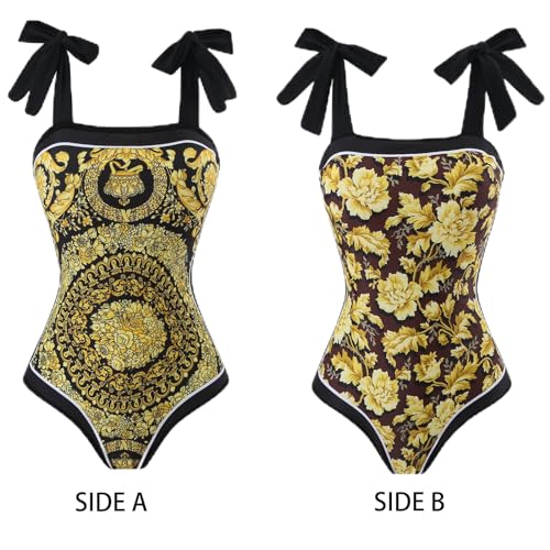 One Piece Bathing Suit for Women with Beach Cover up Wrap Skirt Swimsuit Sarong Retro Floral Print Bikini Set3