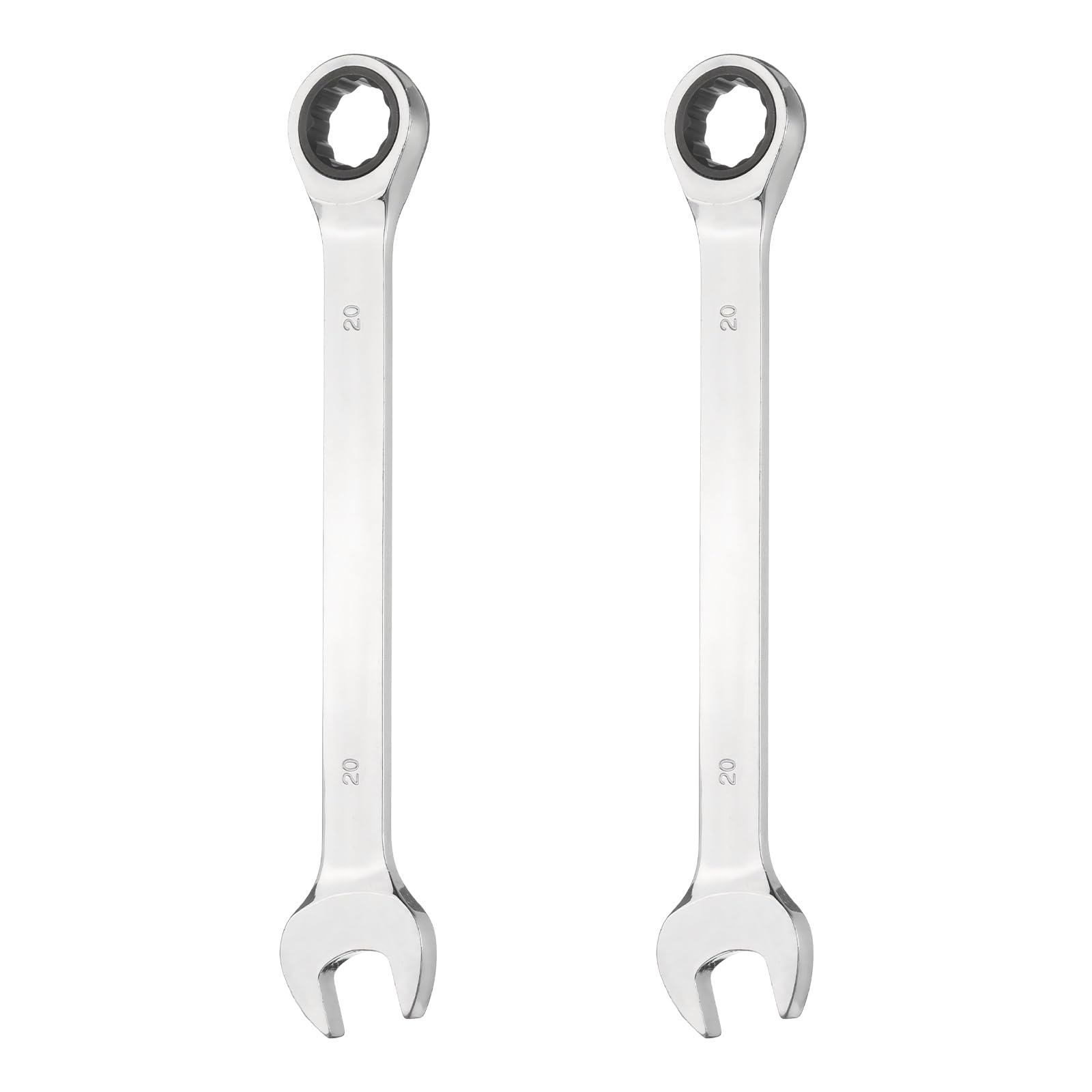sourcing map 2Pcs Ratcheting Combination Wrench 20mm Metric 12-Point Ratchet Box and Open End CR-V Steel Double Ended Spanner for Automotive Pipe Furniture Machinery DIY Repair, Silver White