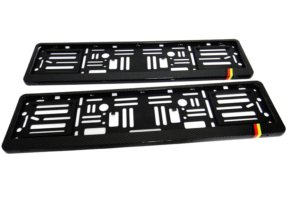 RZG 2x Soporte para matrícula de fibra de carbono efecto hidrográfico para coches del Reino Unido y la UE, marco envolvente, coche alemán Deutschland