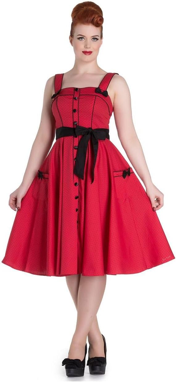 Hell Bunny Rockabilly Pinup Martie 50s Polka Dot Red Swing Dress (Small) at  Amazon Women's Clothing store
