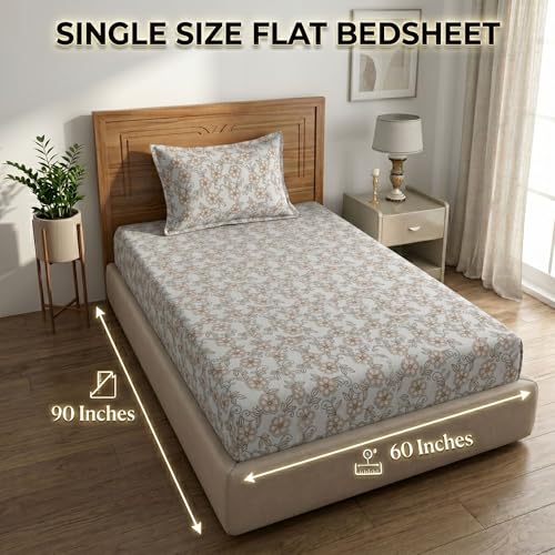 Image of Mafatlal 186 TC Grace Cotton Bedsheet for Single Bed | 154 x 228 cm | Soft, Durable & Breathable Fabric | Includes Pillow Cover