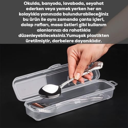 Porsima TE-192 2 li Şeffaf Kalemlik Kalem Kutusu - 2 li Çatal Kaşık Bıçak Saklama Kutusu - Multix Kutu - Görsel 6