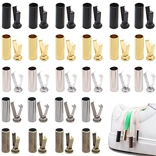GeoGeoDIY 50 Sets 5 Colors Shoelace Tips Alloy Shoelace Head for DIY Shoe Laces Tips Protector Alloy...