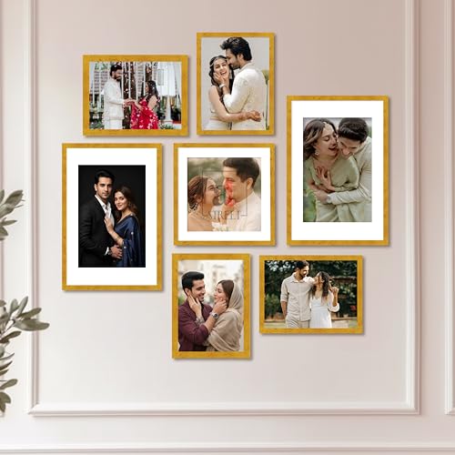Image of Art Street Photo Frame Set of 7 Gold Wall Decor Collage Display Hanging Family Picture Frames Gallery Collection Decor Items Wall Mount Frames Birthday Anniversary, 8x12, 12x12 and 12x16 In