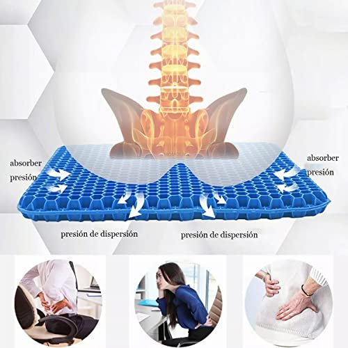 Image of Silicone Gel Cushion, Ergonomic Honeycomb Chair Cushion, Comfortable Auto Seat for Sciatica, Coccyx, Back and Coccyx Pain Relief for Car, Wheelchair and Airplane, Blue