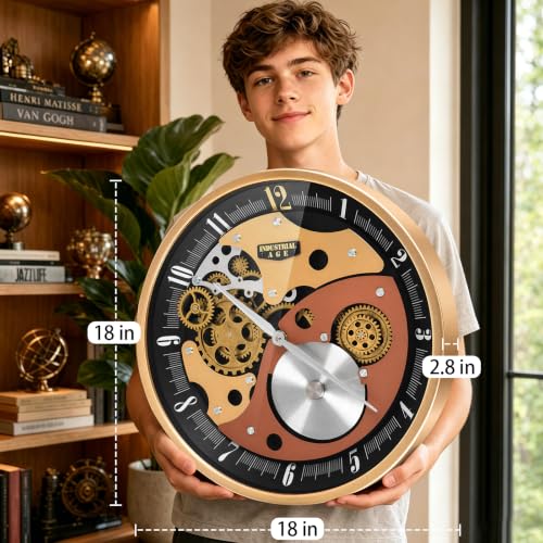 Image of Moving Gear Wall Clock - 18 inch Large Industrial Steampunk Decorative Clock