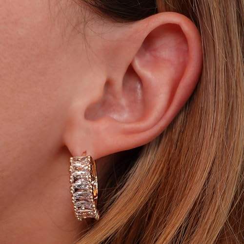 Paris Earrings by Endlessly Collection | Nickel-free Diamond Hoop Earrings for Women | 3/4 Inch - Gold Diamond Hoops | Perfect Shiny Hoops with Cubic Zirconia Stones2