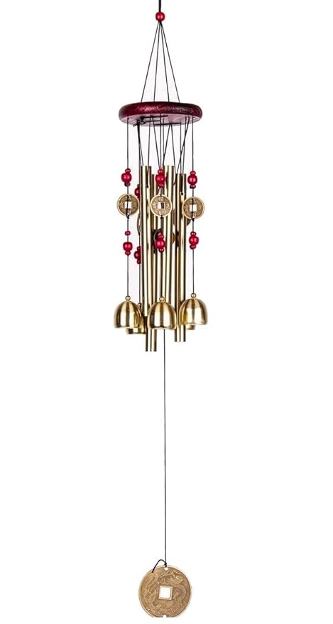 Kharidolive 24 Inch Long Wind Chime with 5 Brass Metal Bells for Home and Office Wall and Door Decoration (Multicolour)
