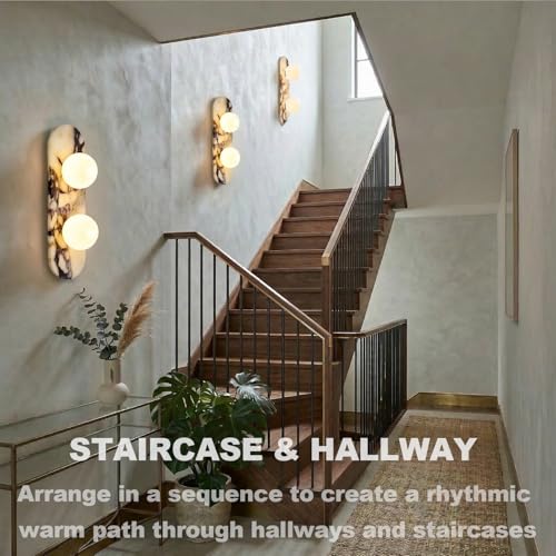 Image of Natural Marble Wall Sconces, 2-Light Alabaster Wall Light in one sconce, Hardwired Wall Light Fixtures, Modern Wall Mount Wall Lights for Dining Room Stairs Bedroom