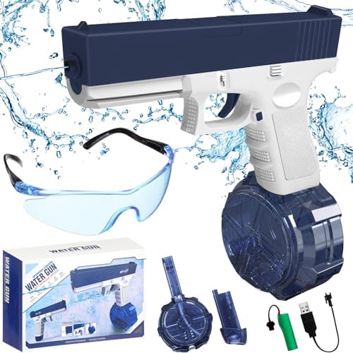 Pistolas Pulverizadoras de Agua, Pistola de Agua Automática de Gran apacidad con Gafas de Seguridad para Adultos y Niños, Pistola Pulverizadora de Agua Eléctrica de largo Alcance de Hasta 7-10 m(Azul)