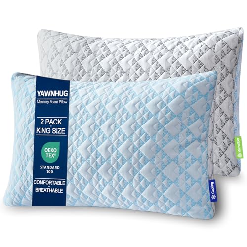 Yawnhug Cooling Shredded Memory Foam Pillows: Adjustable Bed Pillows for Hot Sleeping King Size Set of 2 Customizable Loft & Firm Support for Side Back Stomach Sleepers