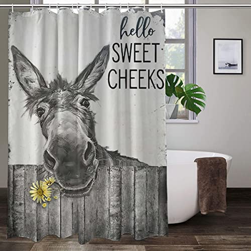 Luckyyougan Farmhouse Funny Donkey Black And White Animal Shower Curtain ,With Hooks Waterproof Polyester Fabric Decorative Bathroom Curtain Sets For Shower Rustic Bathroom Décor 72X72Inch #TOP26