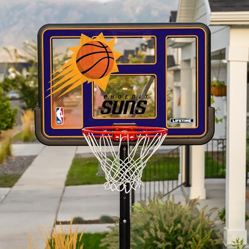 Image of Lifetime NBA Phoenix Suns Portable Basketball Hoop, Adjustable Height 7.5-10 Ft, 44 Inch Shatterproof Fusion Backboard, Base with Wheels