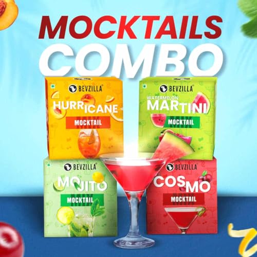 Image of Bevzilla Mocktail Mixer Powder Combo Pack - Hurricane, Martini, Mojito & Cosmo (20 Servings) | Non-Alcoholic, Low-Calorie, Instant & Refreshing | Perfect for Guilt-Free Party Mocktails