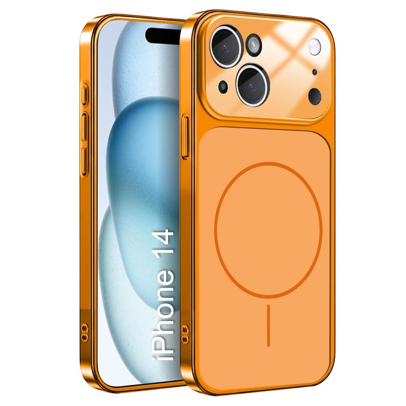 Image of LuxuryKase Converter Case for iPhone 14 | Premium Protective MagSafe Cover | iPhone 17 Pro Series Style Design | in Built Camera Guard | Wireless Charging Compatible - Orange