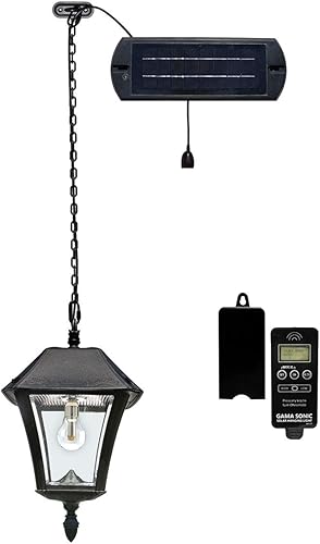 Miniatura 8 de Gama Sonic Luz solar colgante para pérgola Trellis Gazebo, lámpara solar para exteriores, resina negra, bombilla Baytown II, cadena decorativa de 5