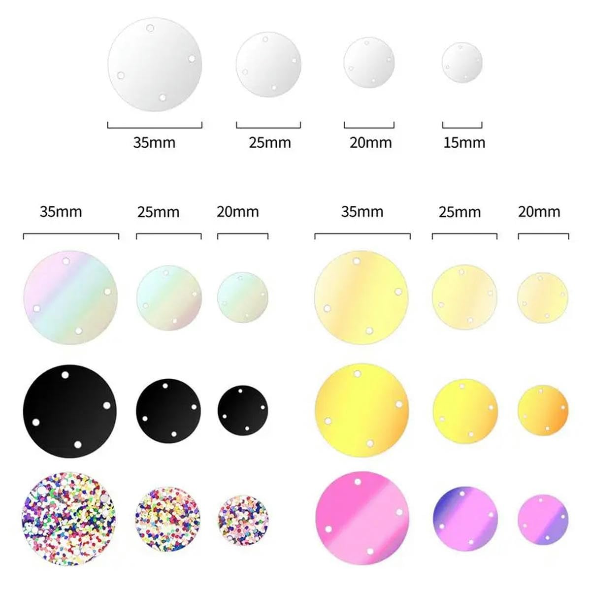 Cekiny do przyszywania, Okrągłe cekiny z 4 otworami do tworzenia wielokolorowych o wymiarach 20 mm/25 mm/35 mm(Pink,20 mm)