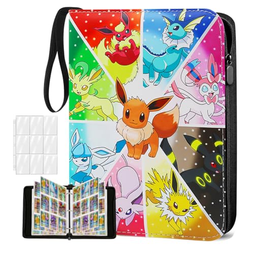 ZHYUGOYA 9 Pocket Trading Card Binder Holds 900 Cards PU Leather Zip Binder with 50 Double Sided Sleeves 3 Ring Card Album for Collectors
