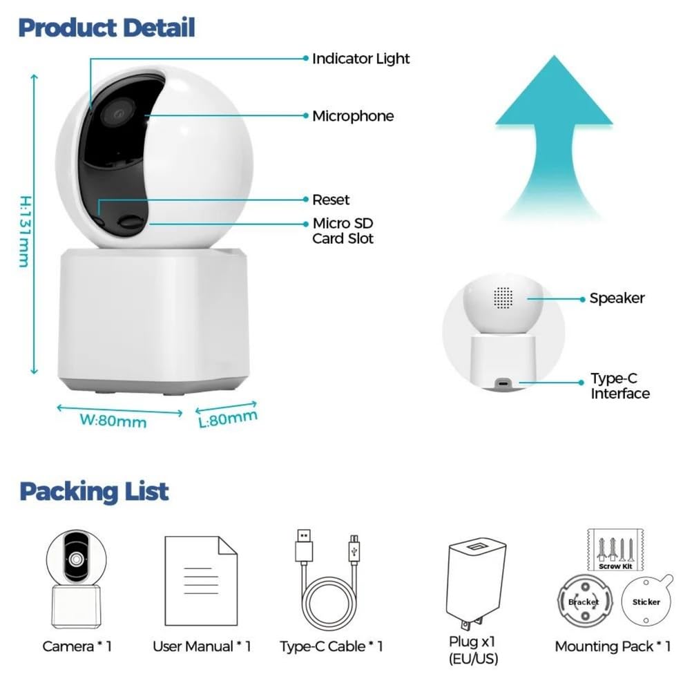 Monitor per Bambini E Anziani, Telecamera di Sicurezza WiFi per Interni per Bambini 360° Pan & Tilt, Audio Bidirezionale, Telecamera di Sorveglianza con Visione Notturna
