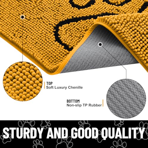Image of Smiry Dog Door Mat for Muddy Paws, Absorbent Dirt Trapper Non Slip Quick Dry Washable Chenille Mat for Mud Dogs, Entry Rug for Indoor and Outdoor (48x30 Inches, Golden Yellow and Black)