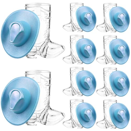 Haishell 20 Pcs Cowgirl Boot Shot Glasses 1 Oz Cowboy Mini Plastic Shot Cups Glitter Color Western Hat Reusable Beer Mugs for Cowboy Bachelorette Themed Party Wedding Supplies (Blue)