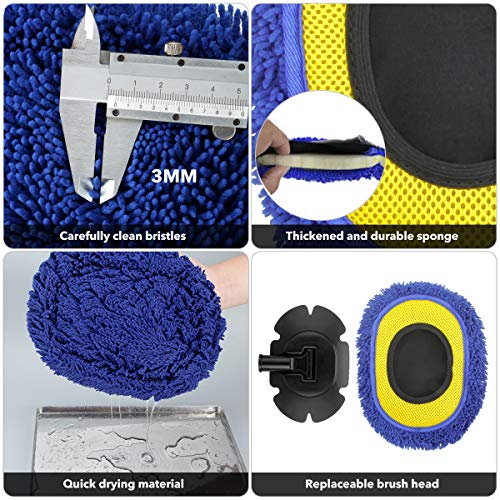 66'' Car Wash Brush With Long Handle, Chenille Microfiber Soft Car Wash Mop Cleaning Tool Kit With 15° Labor-Saving Elbow Extension Stainless Steel Pole & Replacement Head For Clean Rv Suv Truck House #TOP3