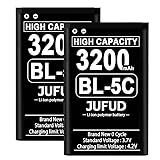 JUFUD Compatible BL-5C Battery,3.7V 3200mAh Rechargeable Battery Suitable, Compatible for Household Radio, Nokia with Current Protection (2 Pieces)