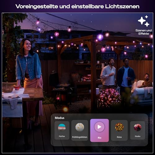 Philips Hue Festavia Globe Außenlichterkette, White & Color Ambiance, 14 M LED Lichterkette, 20 Lampenkugeln, dimmbare Gartenbeleuchtung funktioniert per Hue App, Alexa, Google Assistant, Apple Home