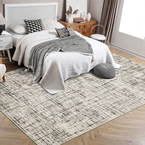 COZYLOOM Washable Area Rug 6x9 Rug for Living Room Modern Rug Non Slip Large Bedroom Rug Contemporary Abstract Rug Soft Low Pile Stain Resistant Carpet for Office Nursery Dining Room 6'x9' Taupe