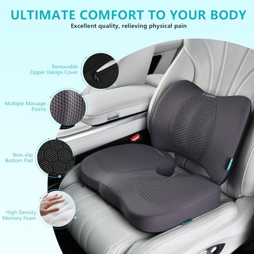 Image of FLORICH Car Seat Cushion and Back Support for Office Chair Memory Foam Chair Cushions Pressure Relief Seat Pads with Gel Massage Point Lumbar Support Relief Sciatica & Tailbone (Light Grey)