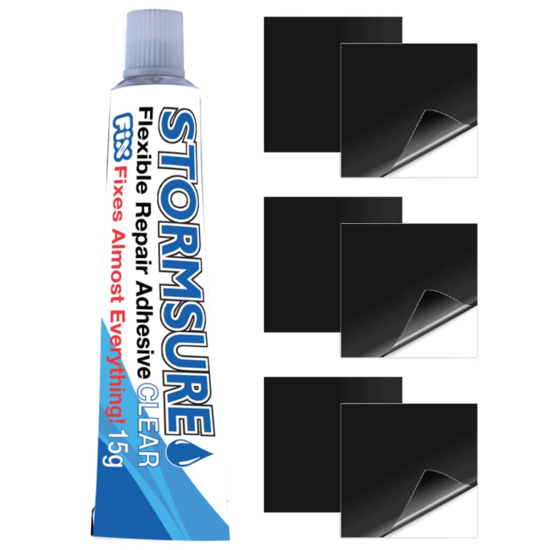 Inflatable Mattress Air Bed Repair Kit - PVC Or Vinyl Airbeds - Instant waterproof super sticky repair patches - Waterproof Clear Liquid PVC Glue - Fix Hot Tubs, Swimming pools, Boats And Kayaks