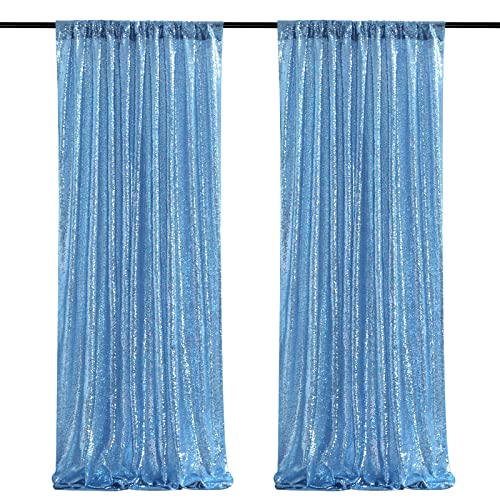 Image of Light Blue Sequin Backdrop Curtains,2 Panels 2FTx8FT Glitter Curtain Backdrop Party Decorations Background Drapes for Wedding Birthday Anniversary Graduation Photo Booth Decor