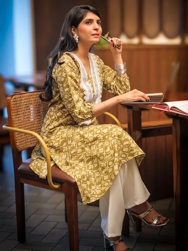 Image of EthnicJunction Women's Poly Rayon Bandhani Print A-line Kurta | Ethnic Kurta