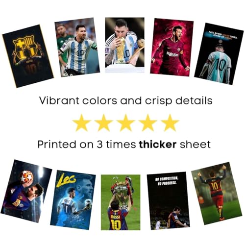 Image of auraposter Messi Poster (Set of 40) | Lionel Messi Mini Posters (15 x10 cm) | Wall, Bedroom, Living room | Football Posters for Wall | Glue Dots Included