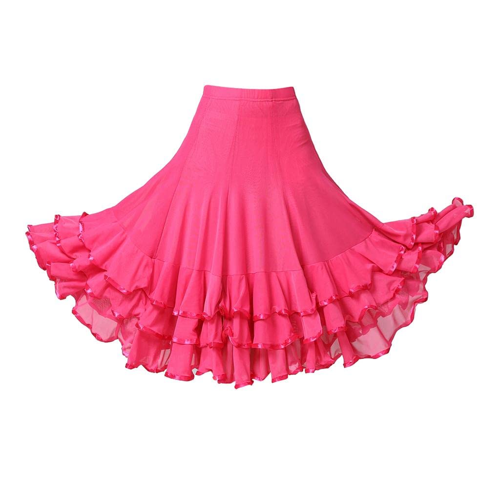 Jupe de Danse Latine Style Féminin Matière Extensible et Légère Dentelle Subtile sur Plusieurs Niveaux Adaptée à la Danse Artistique la