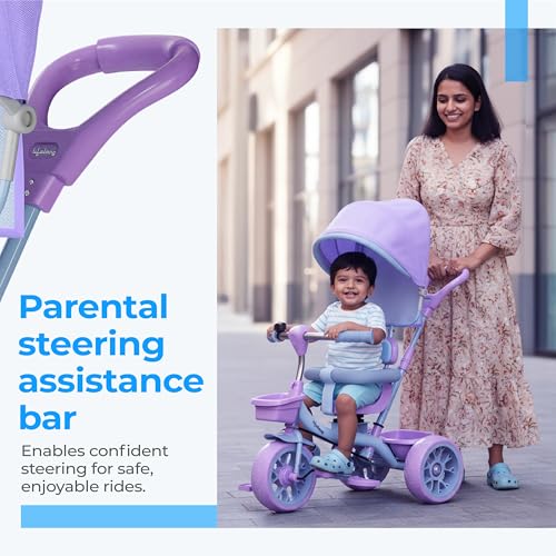 Image of Lifelong Kids Parental Control Tricycle with Canopy,Harness,EVA Wheels, Bell & Storage Basket|Baby Trike|Age Group 1 Years to 4 Years Carrying Capacity Upto 25 kg (Pink /Lavender)