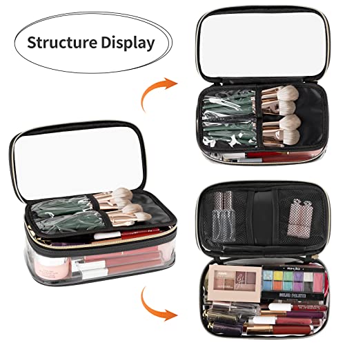 Ocheal Clear Makeup Bag, Portable Makeup Storage Organizer Cosmetic Bag, Travel Makeup Bag Cute Clear Pouch For Women And Girls Cosmetics Bags With Divider Makeup Brush Compartment-Transparent #TOP1
