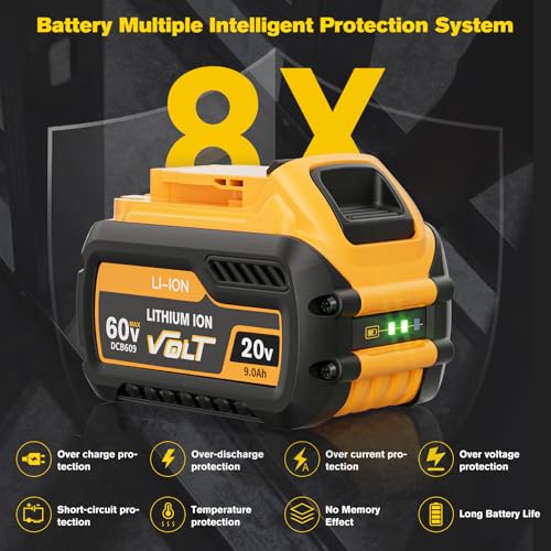 Image of 2Pack 9.0Ah DCB609 Replacement for Dewalt 20V 60V Flexvolt Max Battery Compatible with Dewalt 20 /60Volt Lithium-ion Battery DCB609 DCB606 DCB612 DCB200 DCB206 DCB207 DCB204 Cordless Power Tools