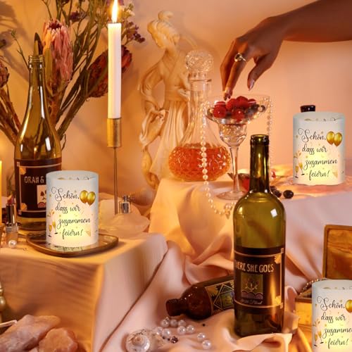 12 Windlicht Tischdeko Geburtstag, Silvester Deko Windlichter, Silvesterdeko Tisch, Windlicht mit Sprüchen Schön, DASS Wir Zusammen Feiern, für Hochzeitsdeko Silvester Party Taufe Teelichter/Kerzen