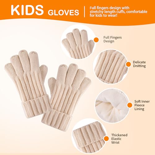 Children Winter Beanie Hat Scart Gloves Set, Kids Fleece Lined Knitted Woollen Pompom Hat for Boys Girls Toddler 3-9 Years3