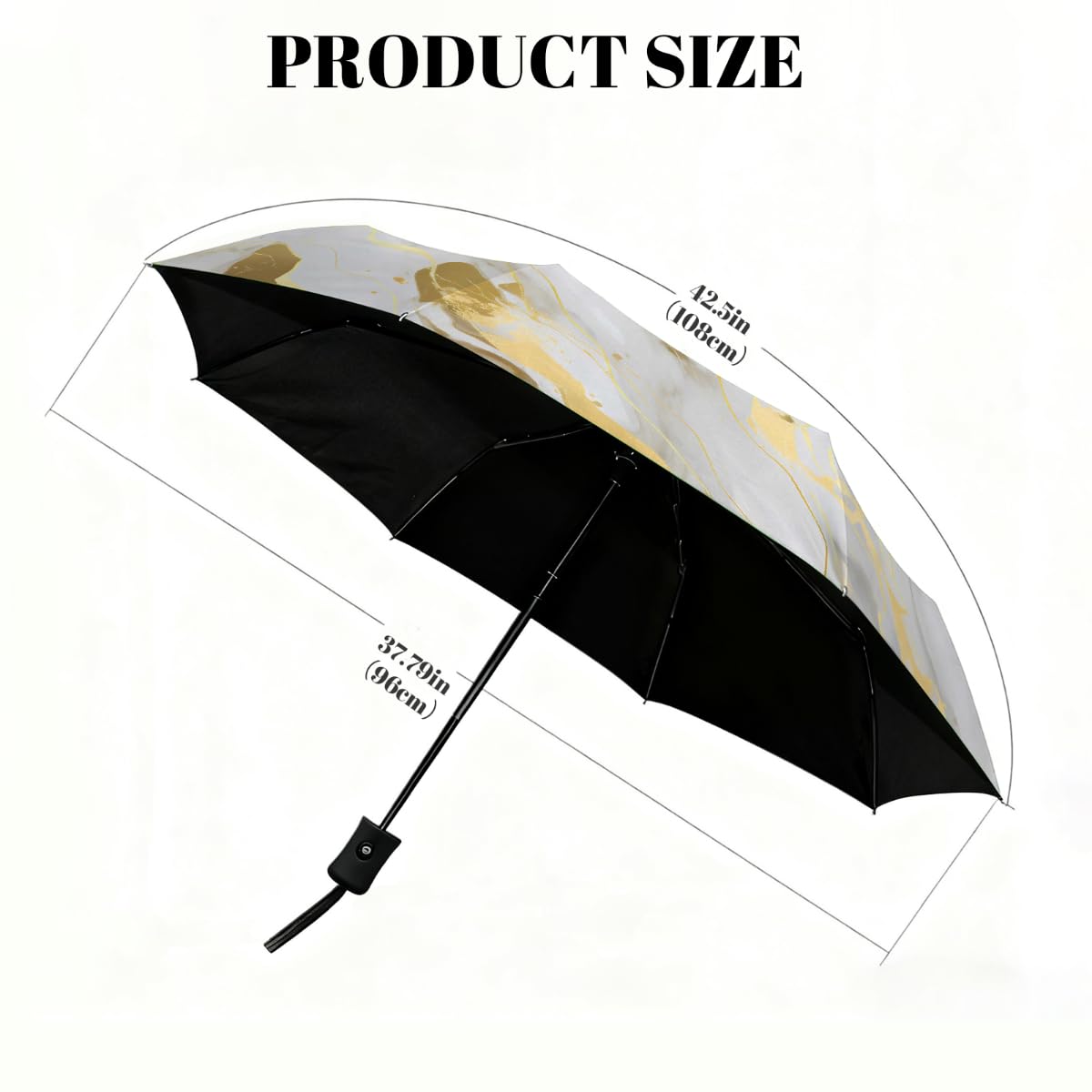 Ombrello pieghevole in marmo dorato con texture dorata ombrello da viaggio compatto antivento impermeabile con protezione UV rivestimento nero leggero 8 coste portatile per pioggia sole