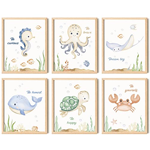Image of 97 DECOR Ocean Nursery Decor - Under The Sea Bathroom Decor, Seahorse Sea Turtle Wall Art Prints, Inspirational Quote Sea Animal Poster Marine Life Picture for Kids Bedroom Decorations (8x10 UNFRAMED)