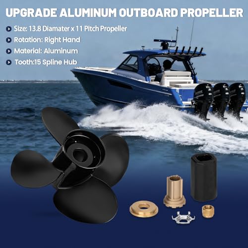 Image of Upgrade OEM Aluminum Boat Propeller Compatible with Mercury Engines 40hp 50hp 60hp 75hp 90hp 100hp 115hp 125hp,15 Spline,4 1 /4 inch Gearcase4 Blades,RH