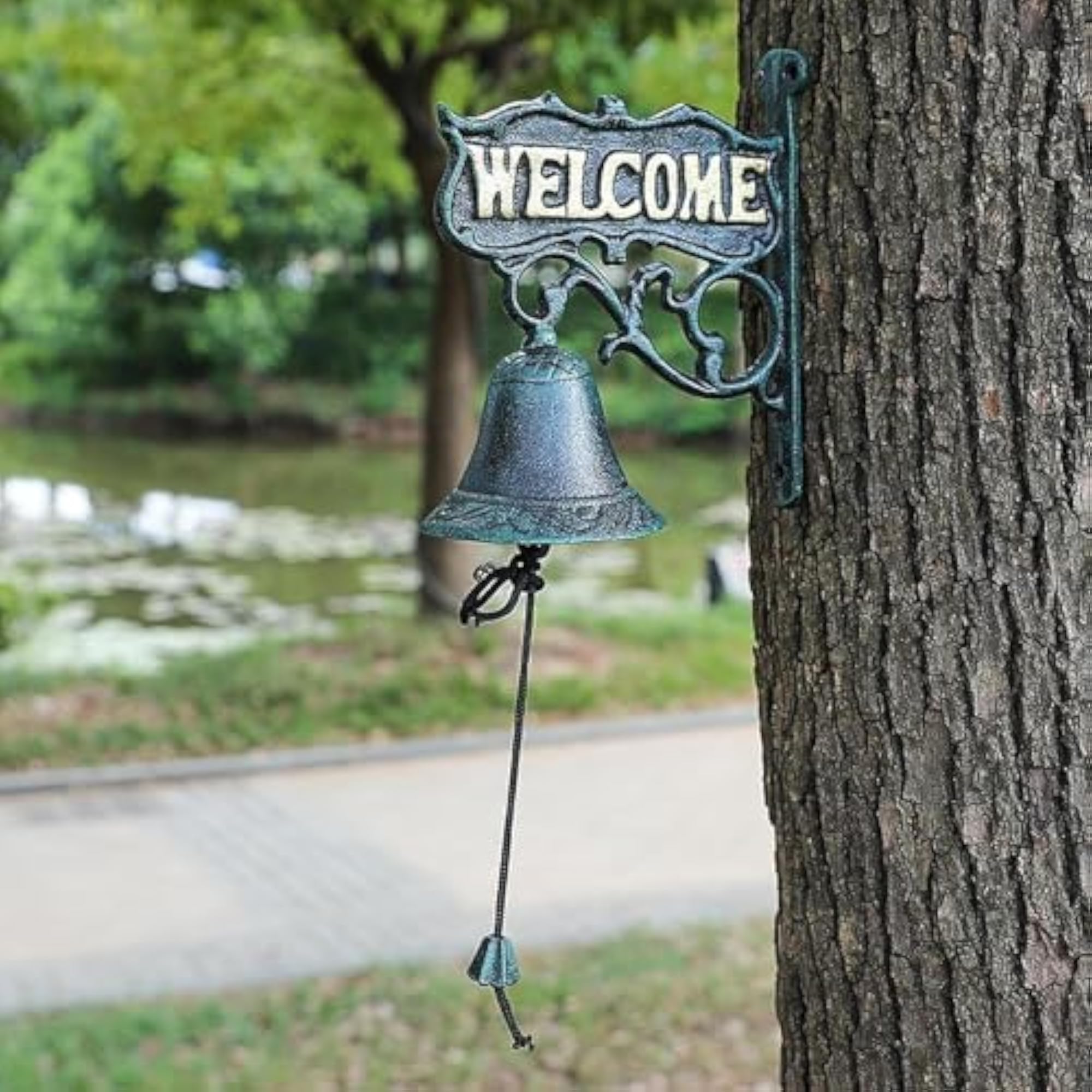 Cast Iron Door Bell Welcome Sign for Outdoor Use