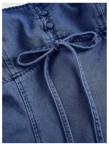 Image of SHENHE Women's Tie Shoulder Sleeveless Denim Mini Dress Layered Ruffle Hem Jean Dress