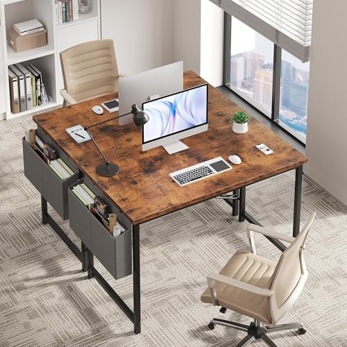 Image of OLIXIS Computer Desk, 44 Inch Gaming Desks for Home Office Small Spaces | Writing Study Craft Work Table, Computer Workstation for Bedroom with Storage Bag, Rustic Brown