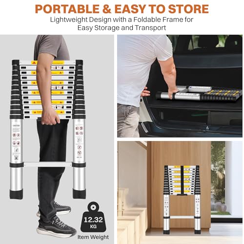 Image of BonKaso VertiPro 5M(16.5Ft) Telescopic Ladder | Aluminum Ladder 13 Steps | Multipurpose for Home & Outdoor use with Self Locking Mechanism | EN131 Certified Max Load Capacity of 150kg