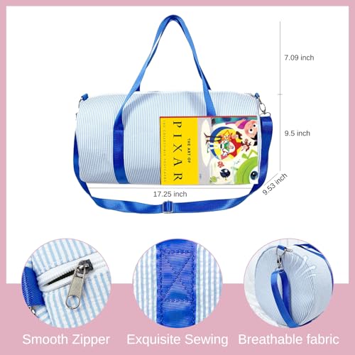 Personalized Kids Travel Duffle Bag with Custom Name‌ - Lightweight Seersucker Weekender for Toddlers Boys & Girls, Monogrammed Gym Ballet Sleepover Bag, Unique Birthday Gifts (Pink)4
