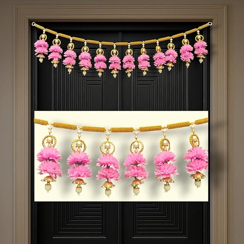 Image of iHandikart Beads Toran for Main Door | 40 Inch, Artificial Pink Flower Door Bandanwar for Indian Festive Decoration, Home Entrance, Diwali & Wedding Decor Perfect for Housewarming Gifts & Home Decor