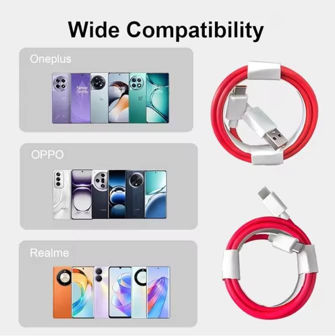 Image of 100W 1M SuperVOOC,Warp,DART,SUPERDART,QUICK CHARGE, RAPID USB Type C Fast Charging Data Sync Charger Cable Compatible for OnePlus 15, 15R, 13, 13R, 13S, 12, 12R, 11 (1 YEAR WARRANTY)